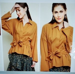 Umgee Mustard Button-Up Top with Bow